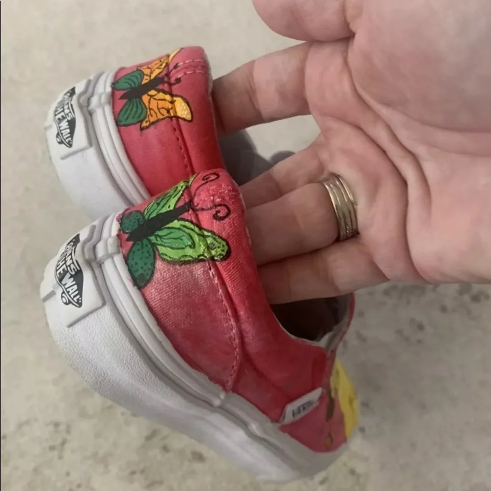 Custom Hand Painted Vans Disney Belle Minnie Mouse Slip On Shoes Girls 12.5 Pink